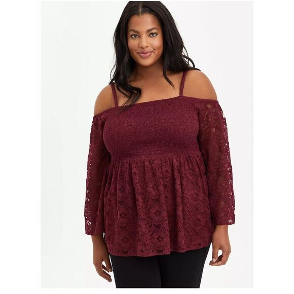 Torrid size 2 2xl xxl shifted/ stretch/ smocked peplum babydoll top shirt nwt - Picture 1 of 6